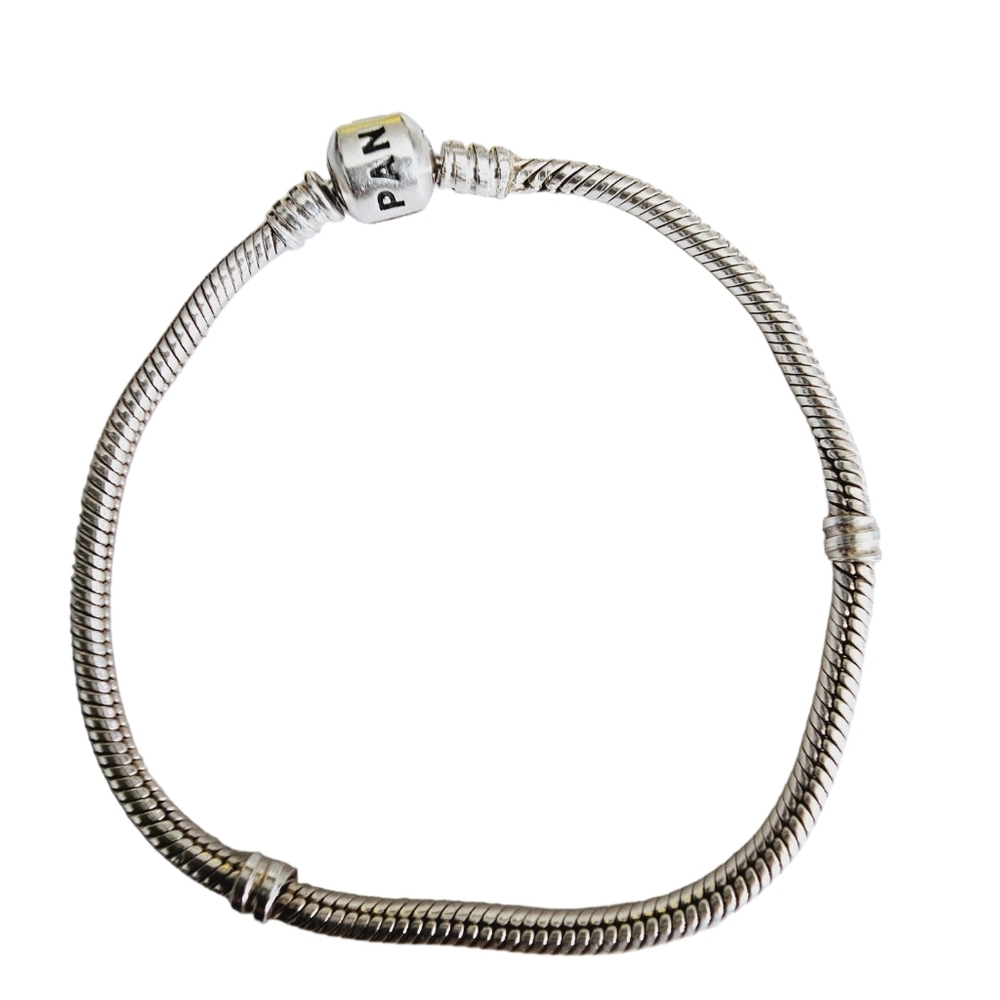 Pandora Moments Barrel Clasp Snake Chain Bracelet 7.5" Sterling Silver 925 ALE